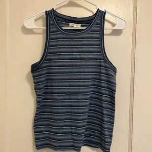 Madewell Ribbed Striped Blue High Neck Tank Top